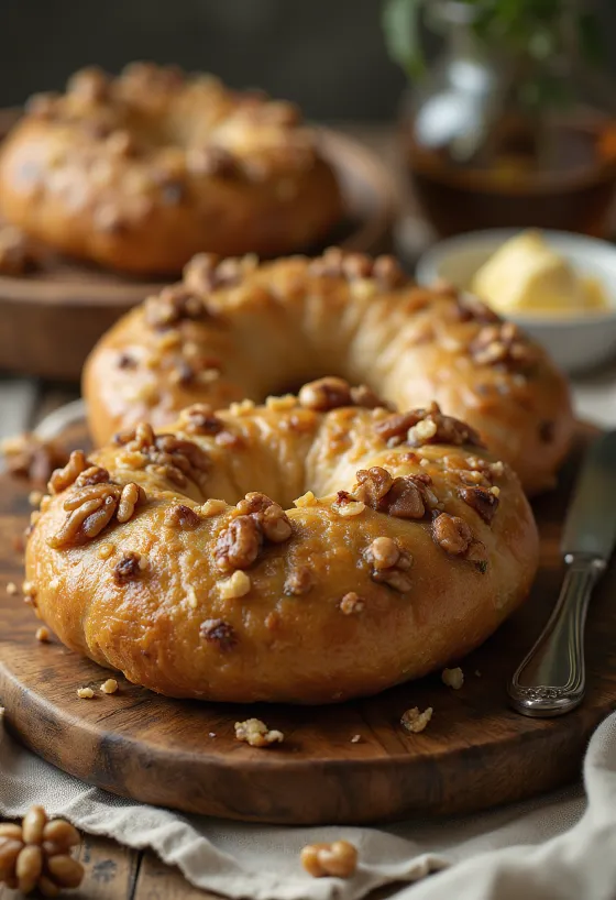 Diós bagel tálalva