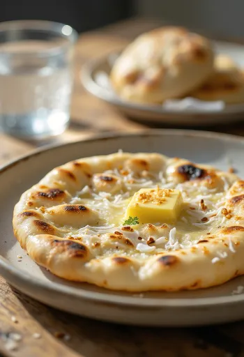 Kókuszos naan kenyér tálalva