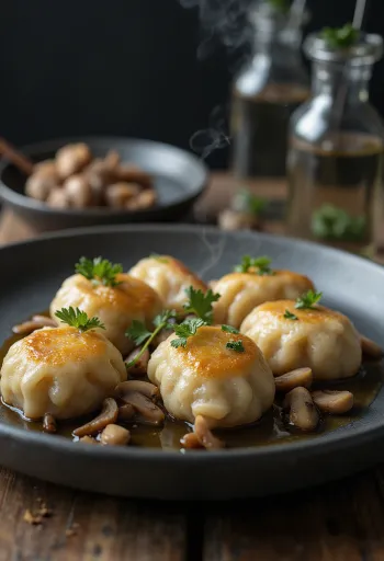 Német gombás knödel vajjal tálalva