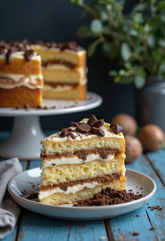 Piskótás gesztenyetorta szeletelve