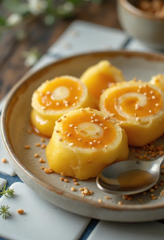 Tamagoyaki édesburgonyával, omlett gazdag édesburgonyás töltelékkel
