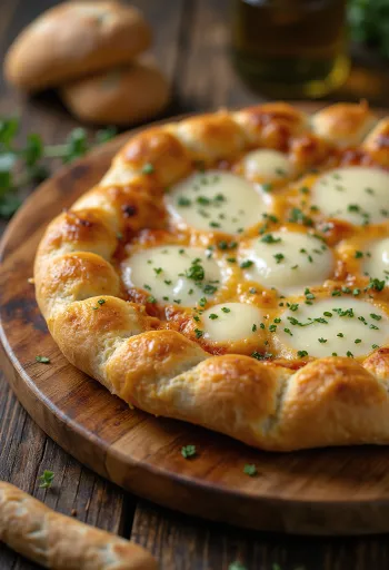 Töltött szélű Quattro Formaggi pizza tálalva