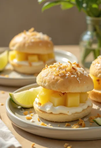 Ananászos és kókuszos bao bun tálalva