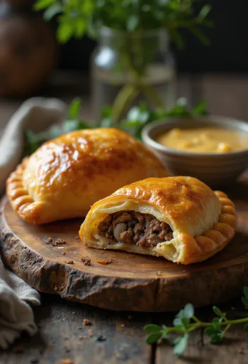 Empanadas de pino – chilei húsos empanada aranybarnára sütve, tányéron tálalva