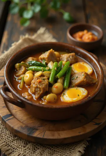 Kare-Kare marhafarokkal, gazdag földimogyorós szószban tálalva