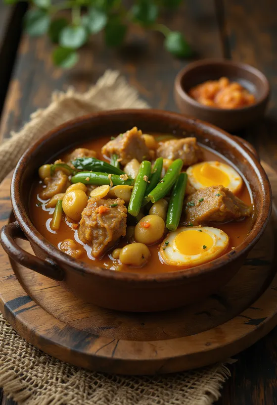Kare-Kare marhafarokkal, gazdag földimogyorós szószban tálalva