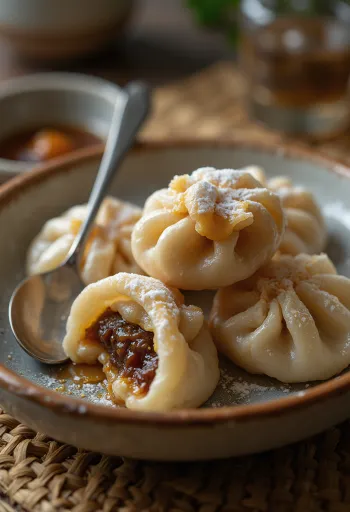 Kávés-karamellás dumpling tálalva