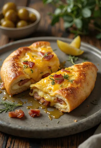 Frissen sült mustáros-baconös calzone