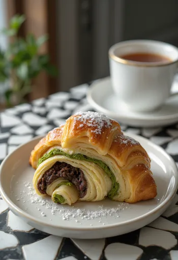 Frissen sült tricolor croissant