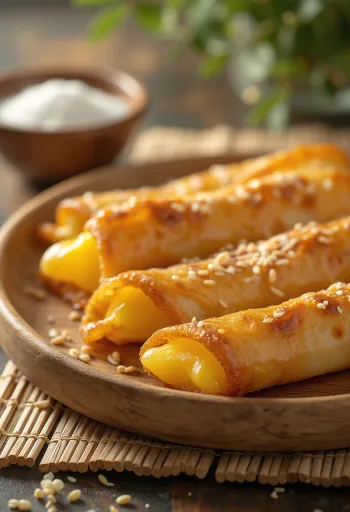Turon sajttal, ropogós filo tésztás tekercsek sajttal töltve