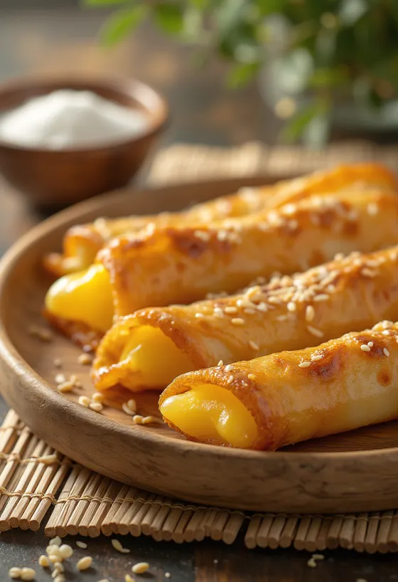 Turon sajttal, ropogós filo tésztás tekercsek sajttal töltve