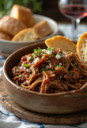 BBQ pulled pork tálalva friss bunban és savanyú káposztával