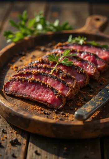 Biltong Worcestershire szósszal, fűszeres marhahús szeletek egy szárítórácson