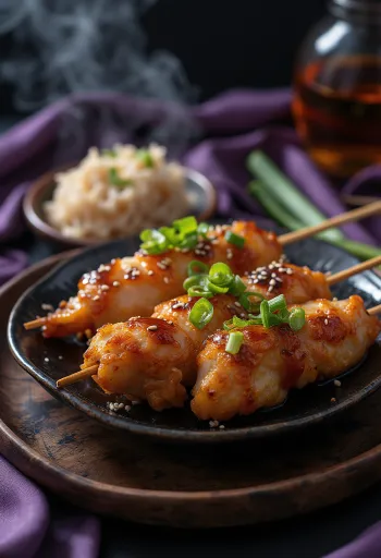 Bonjiri Yakitori csirke farok tálalva, frissen grillezve