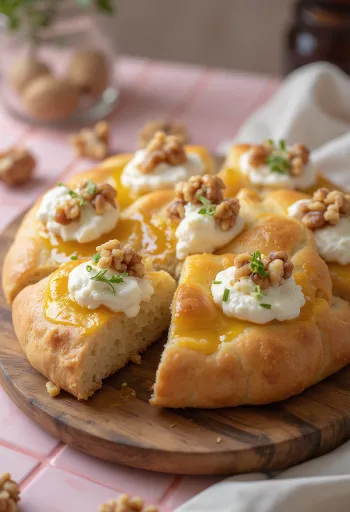 Diókrémes és kecskesajtos focaccia tálalva