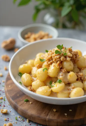 Diós gnocchi tálalva