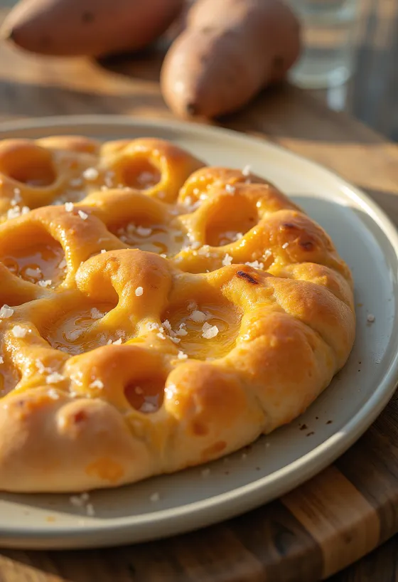 Édesburgonyás focaccia tálalva