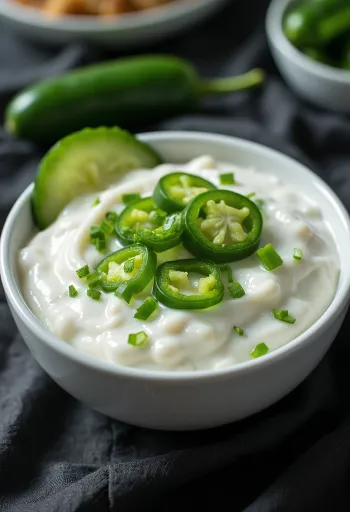Jalapeños kapros fokhagymaszósz tálalva