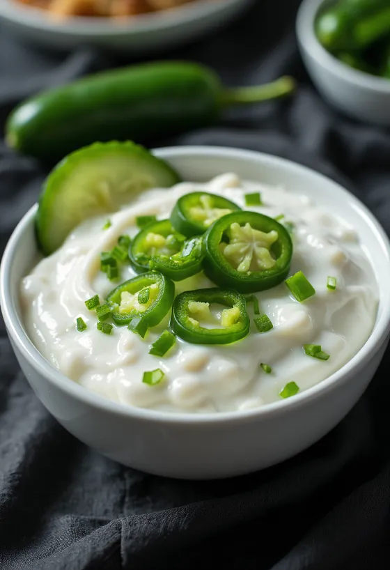 Jalapeños kapros fokhagymaszósz tálalva