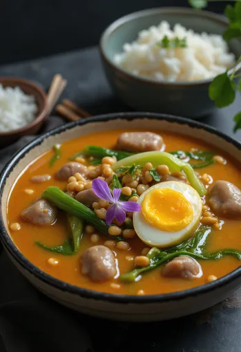 Kare-Kare sertéslábakkal, földimogyoró pasztával és friss zöldségekkel