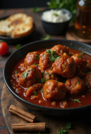 Klasszikus Vindaloo, fűszeres szószban tálalva