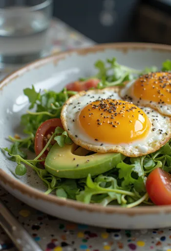 Onsen Tamago Saláta, lágy tojással, friss zöldségekkel és gazdag öntettel