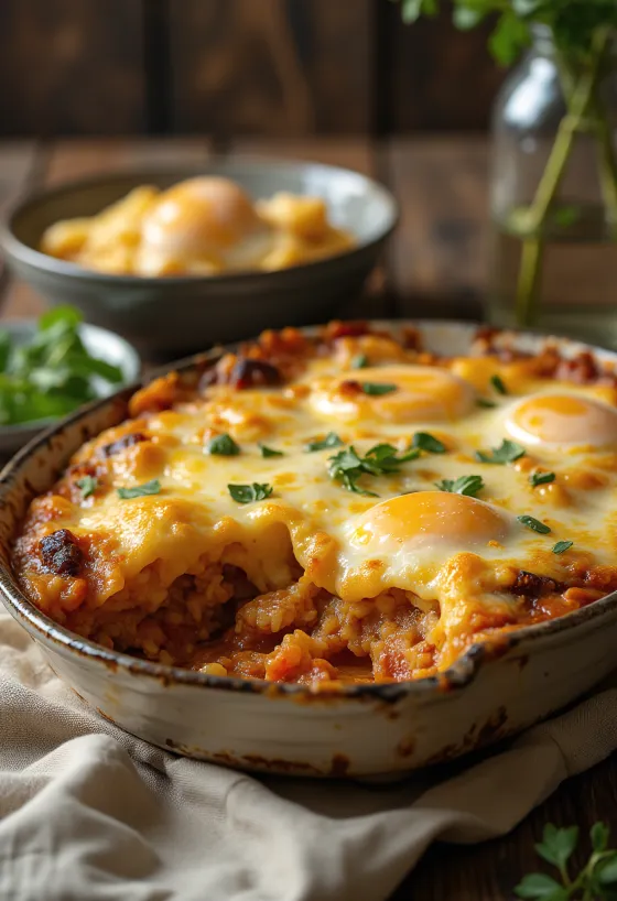 Vegán padlizsán muszaka bulgurral tálalva