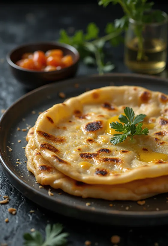 Frissen sült indiai paratha töltött lepény