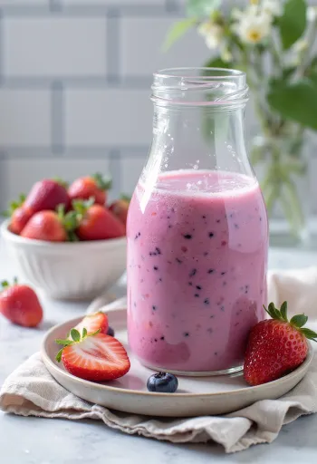 Probiotikus Eper-feketeribizli kefir friss mentalevelekkel díszítve