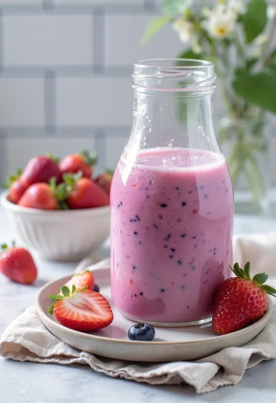 Probiotikus Eper-feketeribizli kefir friss mentalevelekkel díszítve