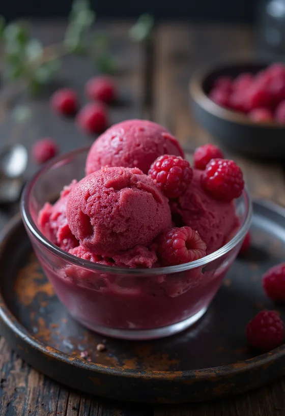 Raspberry Sorbet tálalva