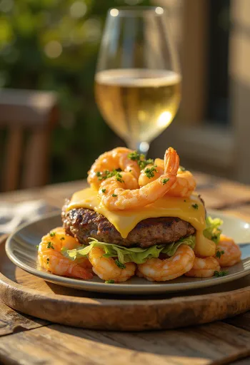 Surf and Turf hamburger marhahússal és garnélával