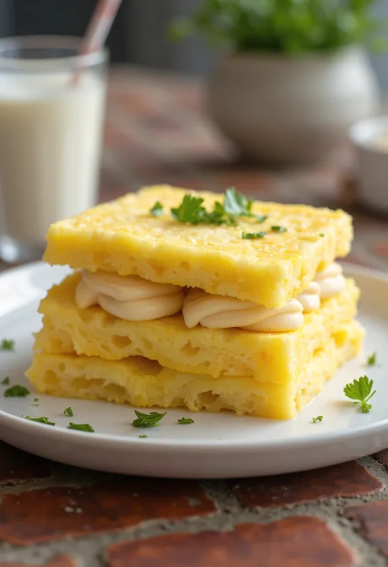 Tamagoyaki szendvics, finom japán omlettel, pirított kenyérrel és friss korianderrel
