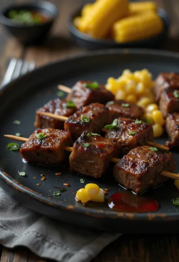 Anticuchos perui marhanyársak tálalva