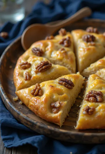 Diós-marcipános focaccia tálalva
