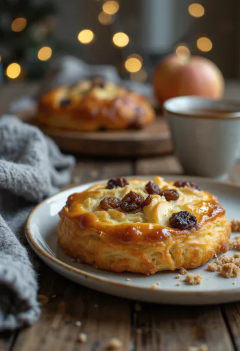 Eccles cake vegán változatban, friss gyümölcsökkel és fahéjas töltelékkel.