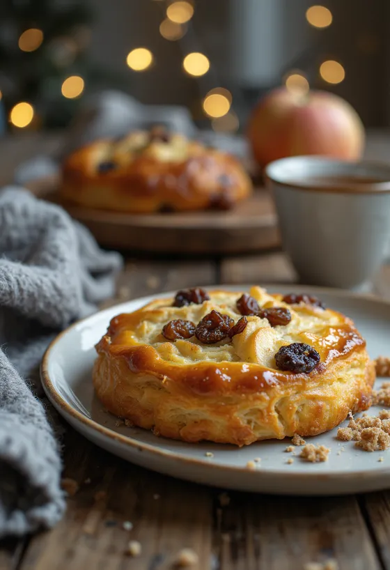 Eccles cake vegán változatban, friss gyümölcsökkel és fahéjas töltelékkel.