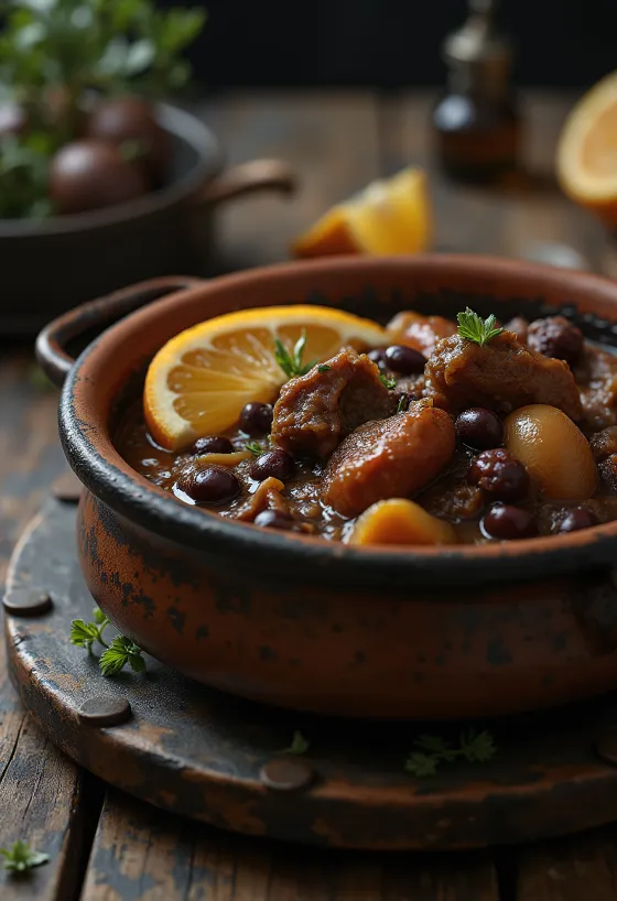 Feijoada marhahússal tálalva, gazdag babos étel