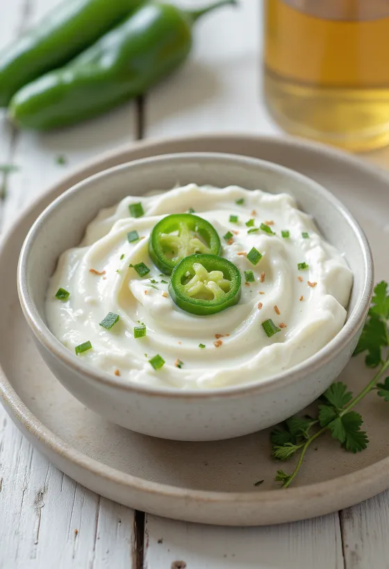 Jalapeños kapros tejfölmártás tálalva