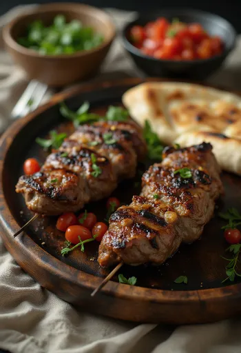 Klasszikus Kebab bárányhússal, friss pita kenyérrel, bárányhússal és joghurtos szósszal.