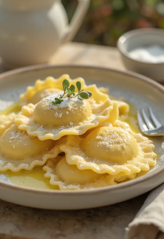 Mákos túrós ravioli tálalva