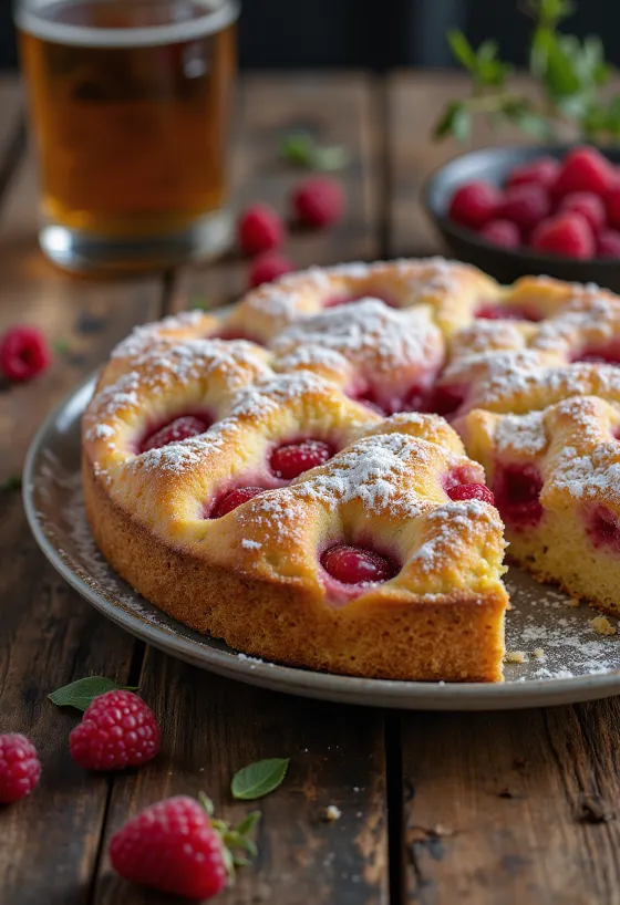 Málnás torta tálalva