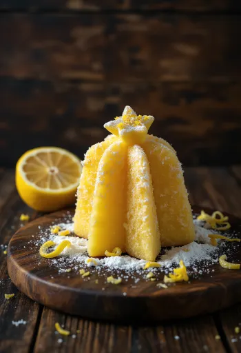 Citromos pandoro kalács porcukorral meghintve, szeletelve tálalva