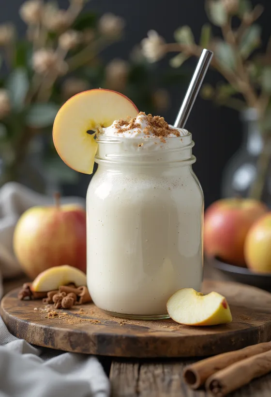 Probiotikus fűszeres almás kefir, frissen tálalva egy pohárban