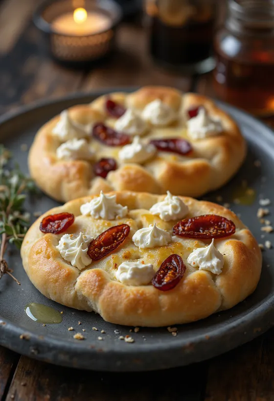 Ricottás és szárított paradicsomos focaccia tálalva