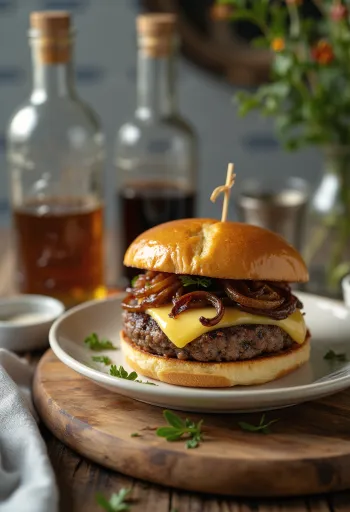 Svájci sajtos hamburger szaftos húspogácsával és olvadt Gruyère sajttal