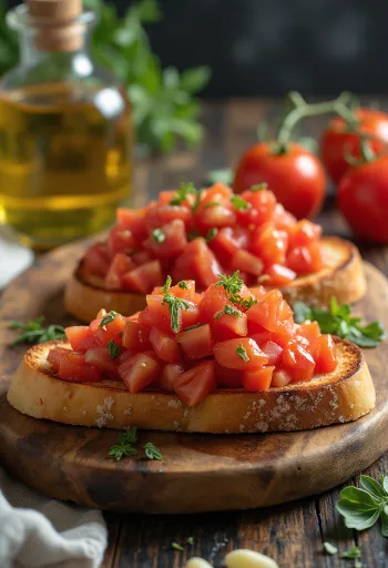 Vegán bruschetta paradicsommal tálalva