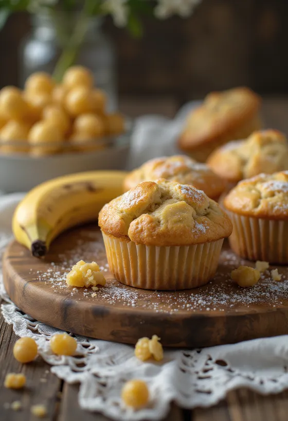 Banános cupcake tálalva