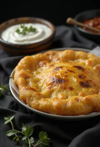 Friss Bhature tálalva joghurttal és indiai fűszerekkel