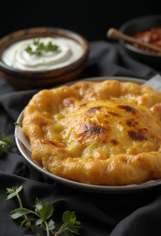 Friss Bhature tálalva joghurttal és indiai fűszerekkel